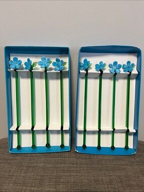 Vintage Flower Glass Swizzle Sticks Set of 8
